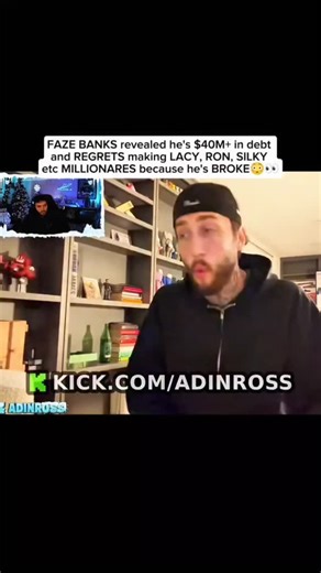 @streamxkick on Instagram: "The truth about the FaZe millions is finally coming out. 💸 Is Banks the ultimate martyr or just a bad businessman? 🤨 In a heated moment on Adin Ross’s stream, FaZe Banks just dropped a bombshell: he’s sitting on $40,000,000 in debt while the new era of FaZe (Lacy, Ron, Silky) are living the millionaire lifestyle. You can hear the pain in his voice—he built the platform, took the loans, and now he’s watching everyone else cash out while he’s in the red. Is it fair to
