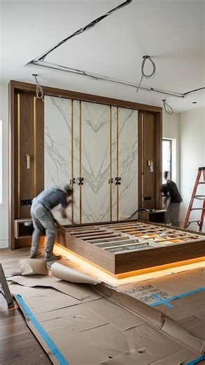 Master Bedroom Evolution:The Power of Floating Beds & Marble Walls #homerenovation #bedroommakeover