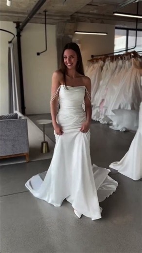 Fit-and-Flare Wedding Dress with Off-the-Shoulder Beaded Straps