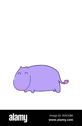 stretching up animation of cute cartoon hippo Stock Video Footage - Alamy
