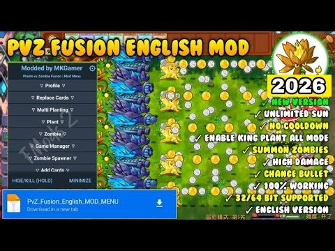 Plants Vs Zombies fusion v3.2.1Mod Menu Latest 2026 🔥 | English mod, Custom Spawn and More!