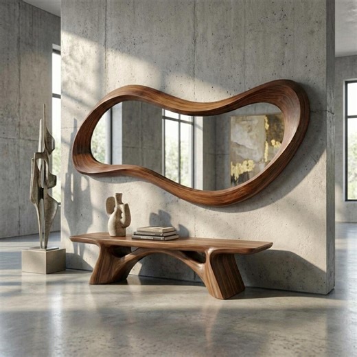 Real Walnut Asymmetrical Mirror - Mid-century Modern Mirror - Asymmetrical Irregular Mirror - Wooden Mirror - Abstract Mirror - Etsy