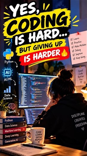 YES, CODING IS HARD… BUT GIVING UP IS HARDER 💻🔥 | Python & AI/ML Motivation