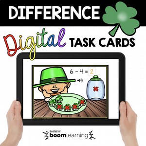 Finding the difference - subtraction - March Boom Cards for Kindergarten Math