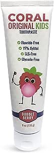 Coral White Kids Bubble Berry Fluoride Free Toothpaste - 4 Ounces (1 Pack)
