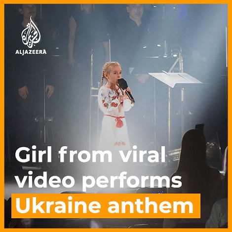 Amelia, the girl who went viral for her rendition of the ‘Frozen’ theme song in a bunker in Kyiv, sang the Ukrainian national anthem during a charity concert in Poland held for the victims of the Russian invasion of Ukraine 👇 | Al Jazeera English