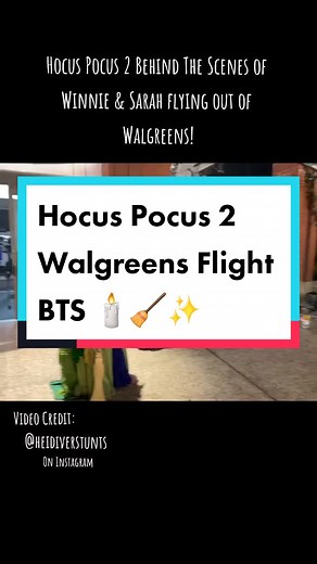 Check out this BTS video of the Stunt Actors for Winnie & Sarah flying out of Walgreens in Hocus Pocus 2! #hocuspocus2 #behindthescenes #halloween #movie #disneyplus #disney #hocuspocus #spooky #waltdisneystudios