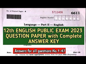 12th ENGLISH Public Exam 2023- Original question paper with complete Answer Key