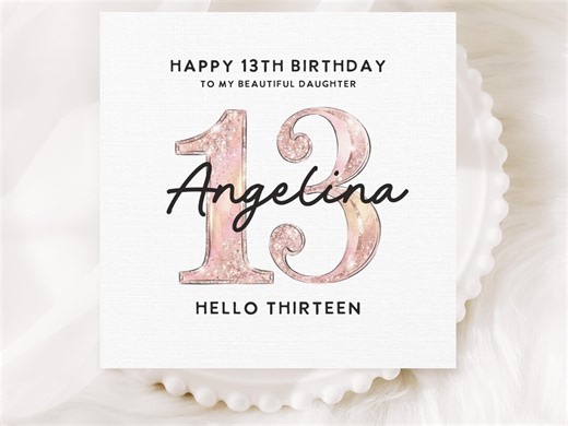 13th Birthday Card for Daughter Personalized Name, Hello Thirteen Girl Card, Pink Glitter 13 Teen Birthday Card Keepsake Gift - Etsy