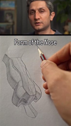 Fundamentalist Artschool on Instagram: "Nose form and structure. Simplified! Learning to see through the form and draw planes is the crucial link that will enable you to draw any facial features or body parts convincingly. Follow for daily art fundamental reels. #artfundamentals #artclass #drawingpractice #artschool #draweveryday #arteducation #howtodraw #artistproblems #figuredrawing #gesturedrawing #onlineartclass"