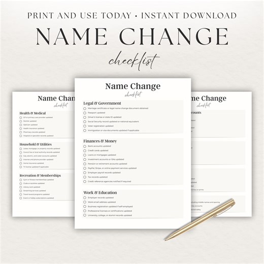 Name Change Checklist Printable | Newly Married Surname Tracker | Instant Download PDF - Etsy