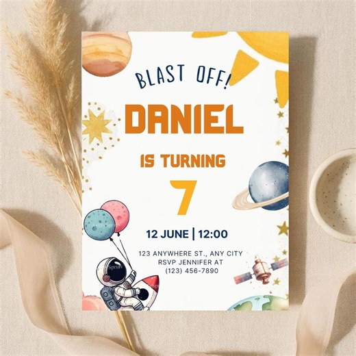 Spaceship Birthday Invitation, Rocket Outer Space Party Invite (digital Template) - Etsy