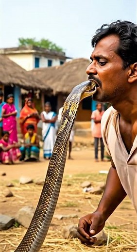 King cobra bites man on lip while performing stunt