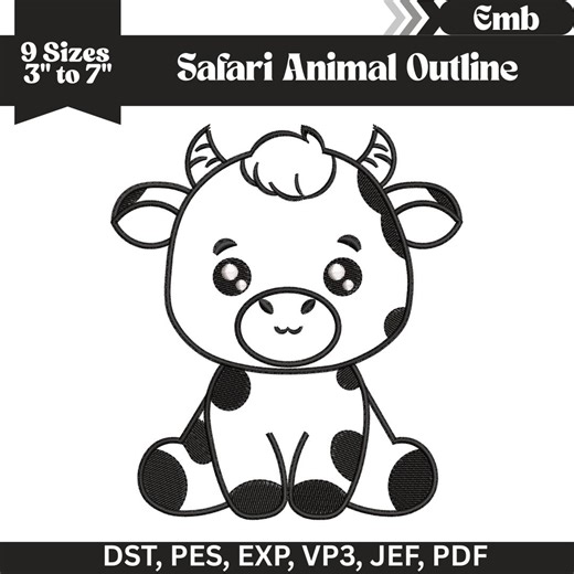 Baby Cow Embroidery Design, Safari Animal Embroidery Machine File. 9 Sizes, Instant Download - Etsy