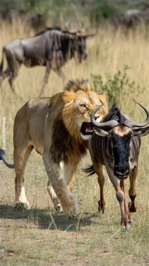 Lion Attacks Wildebeest 😱🦁 #amazing #wildlife