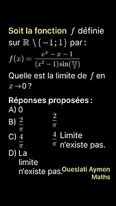 Déterminer la limite d'une fonction avec exponentielle et sinus en 0 #fyp #math #education | Étude Maths Tunis