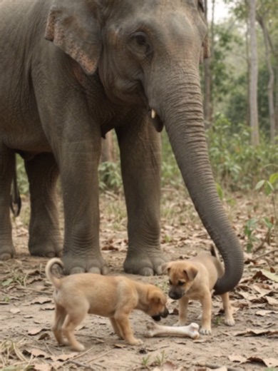 Elephant Rescues Two Puppies Fighting Over a Bone | Heartwarming Story