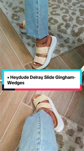 HEYDUDE Delray Slide Gingham- Wedges #heydudeshoes #wedges #sandals #tiktokshopcreatorpicks #springfashion