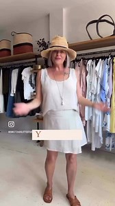 Our Stacey Skorts are back in Beige and White Sweeties. One size fitting from a size 8-14. Featuring an elastic back and flat front. Kay has styled with our Raw Edge Cami for a cute summer outfit 🤎 | Sweet Charlotte Studio