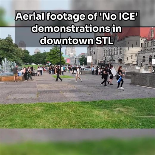 Aerial footage of the "No ICE" demonstrations in downtown St. Louis today. Demonstrators say the administration’s crackdown on illegal immigration has gone too far, harming innocent individuals and families. They are also critical of the President’s decision to send military force to California, where protests have included violence. DETAILS: https://tinyurl.com/yc5s5ert | Fox2Now