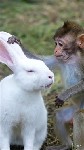 Rabbit and baby monkey playing videos