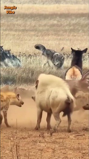 When Predators Collide: Hyenas, Wolves, and Warthogs Face Off in the Wild! #animals #shorts