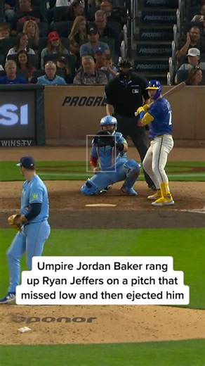 Umpire Auditor on Instagram: "Umpire Jordan Baker was calling it tight at the bottom of the strike zone all night. When Ryan Jeffers came up in the 8th representing the tying run, Baker rang up Jeffers on a pitch that missed low and ejected Jeffers for arguing. Baker missed 19 calls in the game. #mlb #baseball #rays #bluejays"
