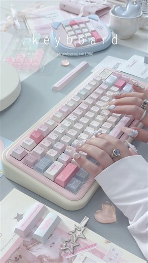 Creme75 Pale Pink Cream White Custom Aluminum Mechanical Keyboard Cat Number Pad Typing ASMR