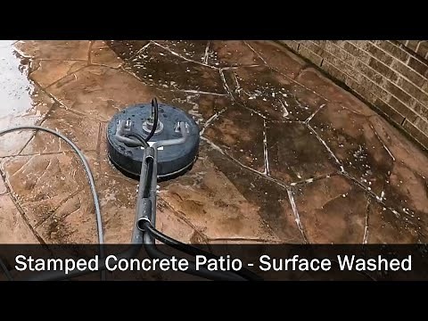 Stamped Concrete Patio Pressure Washed - Removing grease, dirt, mold and mildew - Satisfying Clean