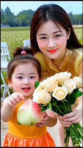 Beautiful Mom Teaches Cute Baby to Share Peaches 🍑💖