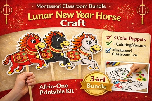 Montessori Printable Horse Puppet Craft Printable for Kids Chinese Zodiac Horse Animal Puppet Activity Preschool Fine Motor Homeschool Craft - Etsy