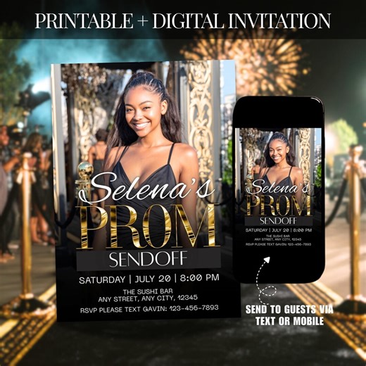 Prom Send off Invitation, Black Gold Printable Prom Flyer Template, Glam Prom Party Digital Invite, DIY Graduation Prom Queen Animated Ecard - Etsy