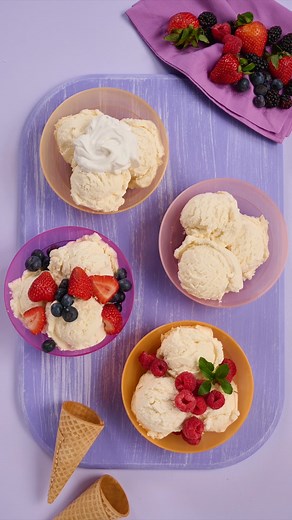 🍦 Beat the heat with a scoop of homemade goodness! 🌞✨ Dive into our dreamy Condensed Milk & Cream Ice Cream recipe using Tupperware's Round Ice Cream Keeper, Ice Cream Scoop, and Jr. Cereal Bowls! Contact your independent rep or visit www.tupperware.com to get more amazing products! | Tupperware Brand