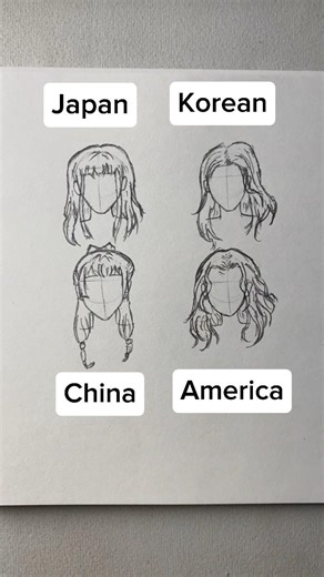 How to draw hair for anime girl - (Japan, Korean, China, America) #animeart