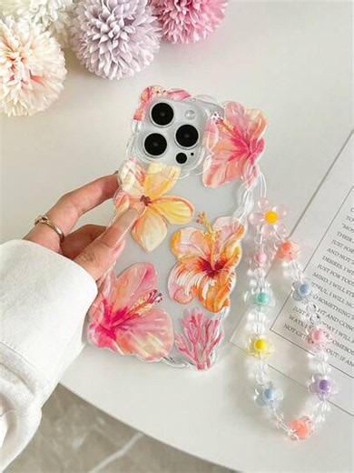 TPU Floral Element Novelty Cases Braided Wave Edge Elegant TPU Floral Lemon Painted Anti-Drop Phone Case With Handmade Beaded Bracelet, Compatible With IPhone 16/11/16Pro/16Plus/16ProMax/16E/15ProMax/13/14/12/XS/XR/7G/8PXR/7/8, Painted Compatible With IPhone 15ProMax, 13, 14, 12, X, 12/14 Braided Wave Edge Elegant TPU Anti-Drop Soft Phone Case Spring Birthday Gift Party Anniversary | SHEIN