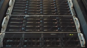 Working data servers with flashing LED lights. server type. Should one server rack in a server room
