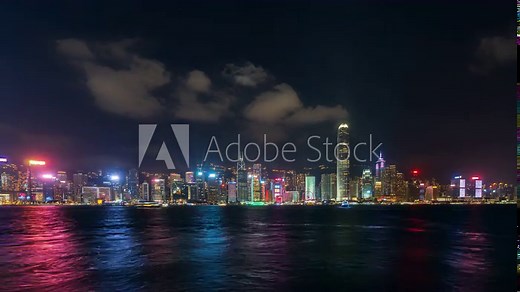 Hong Kong Time Lapse 4K Night view of Hong Kong's famous skyscrapers and Victoria Harbour