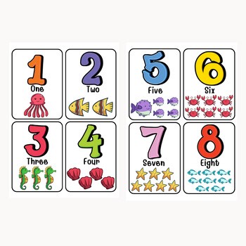 Sea Animals Number Flashcards 1–30 | Colorful Printable Counting Cards for Kids