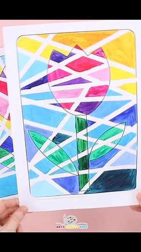 334K views · 775 reactions | Easy Tulip Painting with Tape Resist – A Fun Geometric Art Idea!  | Arty Crafty Kids | Facebook