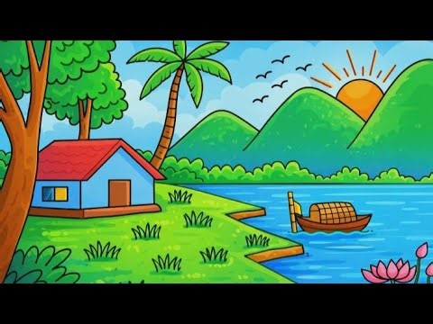 How to Drow village natural scenary mountain scenary art just pencil sketch tutorial video