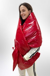 Red Blanket Cape Puffer Scarf Shawl With Pockets Warm Winter Wrap - Etsy UK