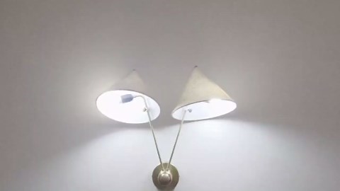 Mid-century Modern Double Arm Sconce - Brass Wall Light With Conical Jute Shades - Etsy
