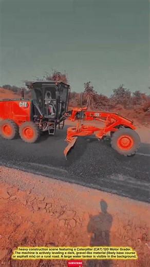 Efficient Road Leveling: Caterpillar 120 Motor Grader for Precision Asphalt Construction