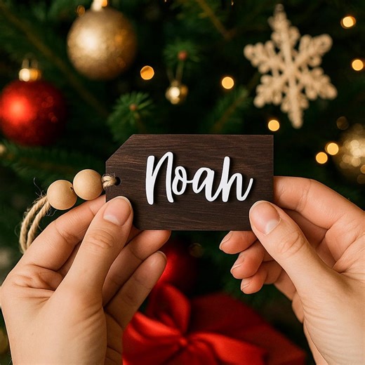 Wooden Personalized Stocking Name Tags for Christmas Gift: Holiday Decor for Fireplace - Etsy