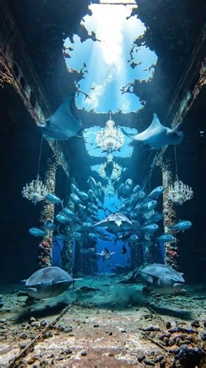 RARE MOMENT Shark & Manta Ray Meet Inside RMS Lusitania 🦈🤝 #Shorts