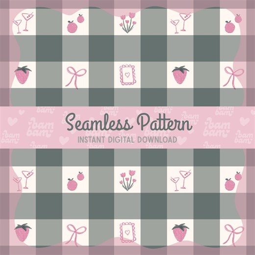 Girly Gingham Seamless Pattern - Hand-drawn Instant Download, 300 DPI, PNG + JPEG, Green & Pink Digital Paper - Surface Design - Etsy
