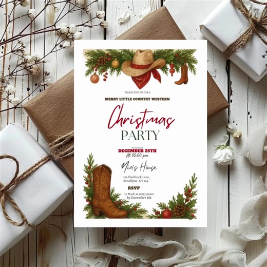 Western Christmas Party Invitation Template | Rustic Cowboy Xmas (editable Canva) - Etsy