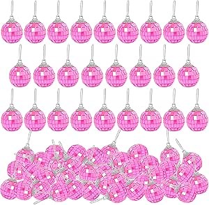 Pink Mini Disco Ball Decor: 60 Pack Hanging Mirror Ball Ornaments 1.2 Inch Disco Balls Decorations Bulk for Party Christmas Tree Cake Room Birthday
