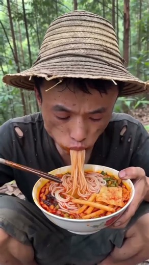 在深山煮一鍋螺螄粉是什麼體驗🤤 柴火土竈，紅油翻滾，配菜滿滿當當 狼吞虎嚥幹完一大碗，辣得直哈氣 這一口誰能拒絕 #美食#荒野喫播 #柳州螺螄粉 #戶外乾飯