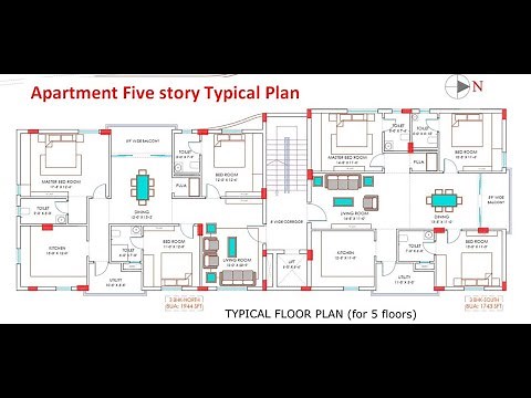 Apartment Building plan | Five story | Auto cad | Building plans | Civil Engineering | 3BHK |